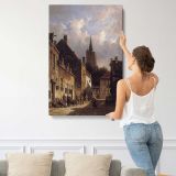 A Dutch Street Scene by Adrianus Eversen canvas print, displayed on a wall