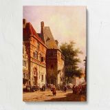 A Sunlit Street On Market Day by Adrianus Eversen canvas print, front view