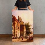 A Sunlit Street On Market Day by Adrianus Eversen canvas print, held for scale