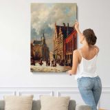 A View In A Town In Winter by Adrianus Eversen canvas print, displayed on a wall
