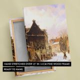 A Village Street Scene In Winter by Adrianus Eversen canvas print, front and back view