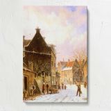 A Village Street Scene In Winter by Adrianus Eversen canvas print, front view