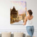 A Village Street Scene In Winter by Adrianus Eversen canvas print, displayed on a wall