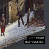 Figures In A Snowy Village Street by Adrianus Eversen canvas print, canvas edge detail