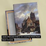 Figures In A Snowy Village Street by Adrianus Eversen canvas print, front and back view