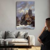 Figures In A Snowy Village Street by Adrianus Eversen canvas print, room display