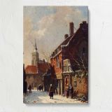 Figures In The Streets Of A Dutch Town In Winter by Adrianus Eversen canvas print, front view
