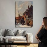 Figures In The Streets Of A Dutch Town In Winter by Adrianus Eversen canvas print, room display