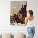Figures In The Streets Of A Dutch Town In Winter by Adrianus Eversen canvas print, displayed on a wall
