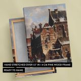 Figures In The Streets Of A Wintry Town by Adrianus Eversen canvas print, front and back view