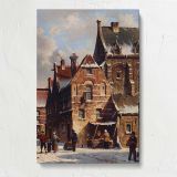 Figures In The Streets Of A Wintry Town by Adrianus Eversen canvas print, front view