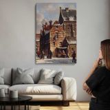 Figures In The Streets Of A Wintry Town by Adrianus Eversen canvas print, room display