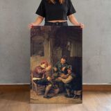 Men at a Table in a Rustic Inn by Adriaen van Ostade canvas print, held for scale