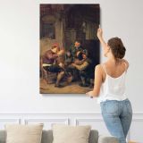 Men at a Table in a Rustic Inn by Adriaen van Ostade canvas print, displayed on a wall