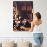 Cottage Interior with Seated Figures by Adriaen van Ostade canvas print, displayed on a wall