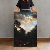 Moonlit Landscape by Albert Bierstadt canvas print, held for scale