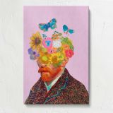 Floral Van Gogh Portrait on Pink canvas print, front view