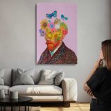 Floral Van Gogh Portrait on Pink canvas print, room display