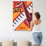 All That Jazz Saxophone and Piano canvas print, displayed on a wall