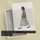 Woman Walking in a Green Jumper canvas print, front and back view