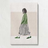 Woman Walking in a Green Jumper canvas print, front view