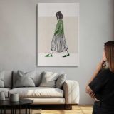 Woman Walking in a Green Jumper canvas print, room display