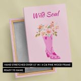 Wild Soul Pink Cowboy Boot with Flowers canvas print, front and back view