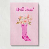 Wild Soul Pink Cowboy Boot with Flowers canvas print, front view