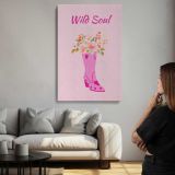 Wild Soul Pink Cowboy Boot with Flowers canvas print, room display