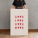 Good Food Good Mood Red Typography canvas print, held for scale