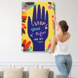 Stop Think Before You Act Colourful Hand canvas print, displayed on a wall