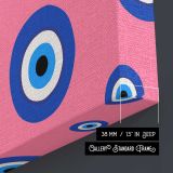 Blue Evil Eye Pattern on Pink canvas print, canvas edge detail
