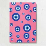 Blue Evil Eye Pattern on Pink canvas print, front view