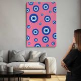 Blue Evil Eye Pattern on Pink canvas print, room display