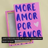 More Amor Por Favor Pink Typography canvas print, front and back view