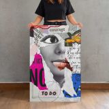 Courage Mixed Media Woman Portrait canvas print, held for scale