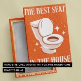 The Best Seat in the House Orange Bathroom Quote canvas print, front and back view