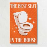The Best Seat in the House Orange Bathroom Quote canvas print, front view