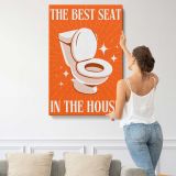 The Best Seat in the House Orange Bathroom Quote canvas print, displayed on a wall