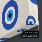 Blue Evil Eye Pattern on Cream canvas print, canvas edge detail