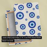 Blue Evil Eye Pattern on Cream canvas print, front and back view