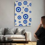 Blue Evil Eye Pattern on Cream canvas print, room display