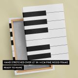 Minimal Black and White Piano Keys canvas print, front and back view