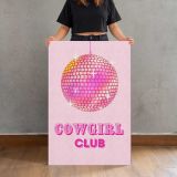 Cowgirl Club Pink Disco Ball canvas print, held for scale