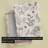 Botanical Faces and Butterflies Line Art canvas print, front and back view