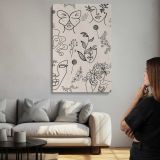 Botanical Faces and Butterflies Line Art canvas print, room display