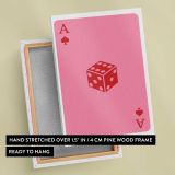 Pink Ace Playing Card with Red Dice canvas print, front and back view