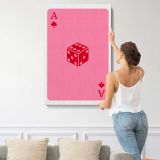 Pink Ace Playing Card with Red Dice canvas print, displayed on a wall