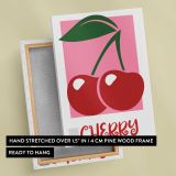 Red Cherries on Pink canvas print, front and back view