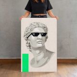 Classical Bust with Pixel Sunglasses canvas print, held for scale